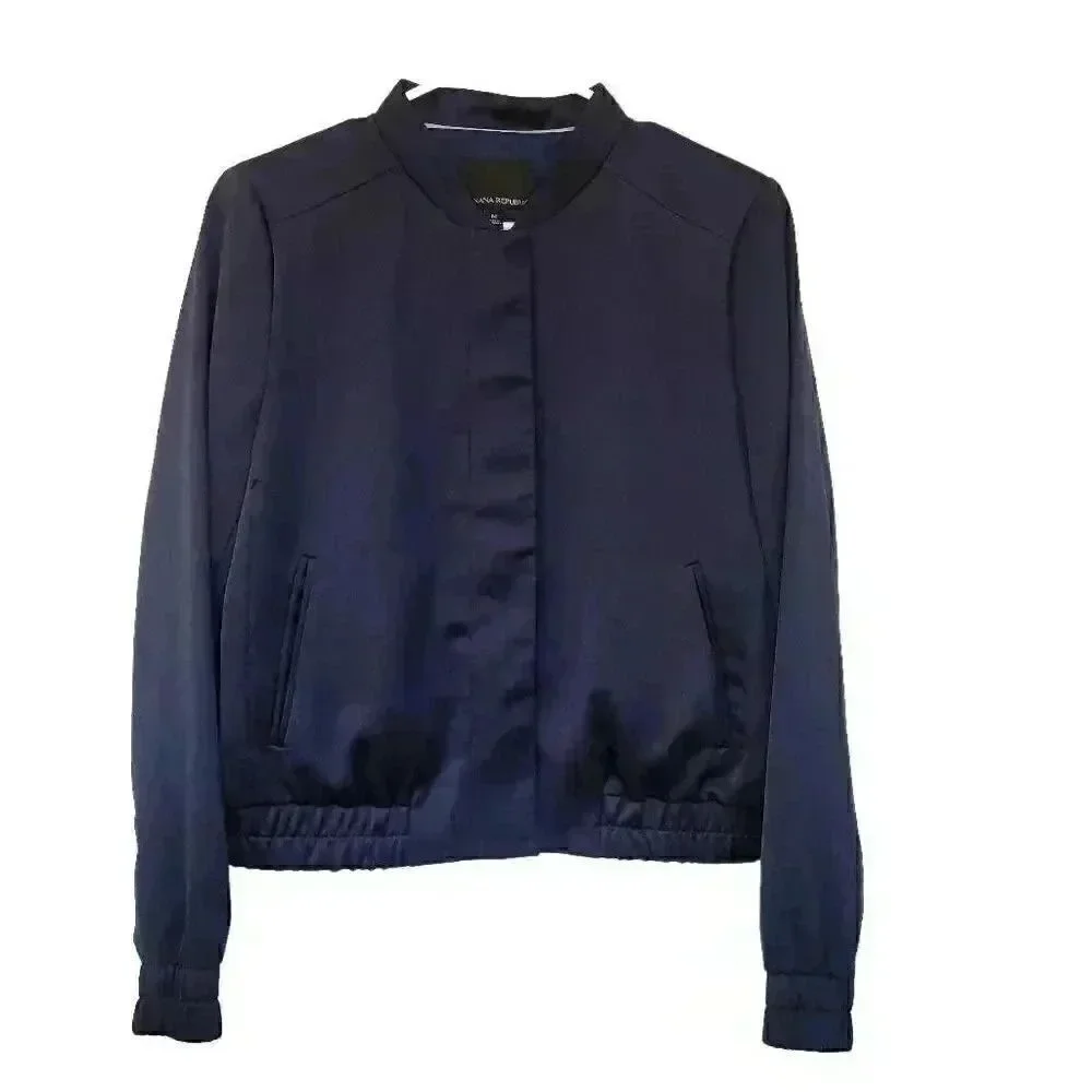 Banana Republic Men's Navy Poly Satin Lined Bomber Jacket